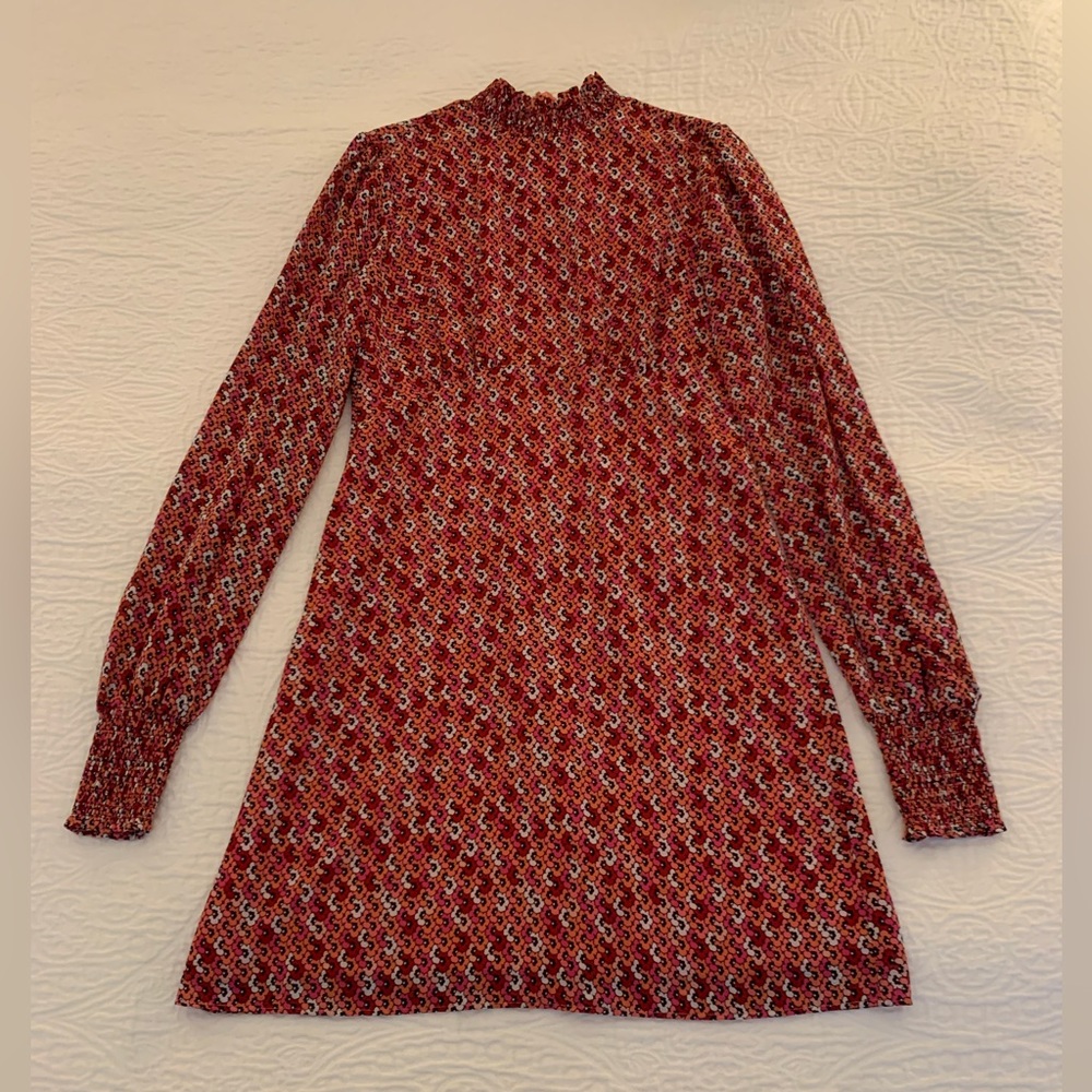 Smockneck Mini Tea Rose Floral Orange Cranberry Dress